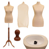 Display Guru Female Uk Size 10/12 Dressmakers Tailors Dummy Mannequin, Cream Torso Bust With DarkWood Tripod Stand
